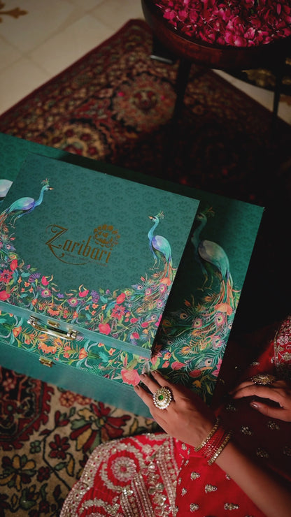 Cheery Red Raw Silk Bridal Lehenga with Aari Sequins Moti Work