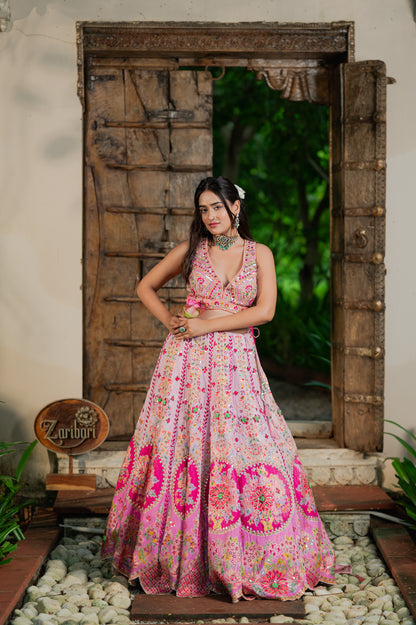 Wedding Lehenga - Orchid Silk Organza Hand-Painted | Bridal Lehenga