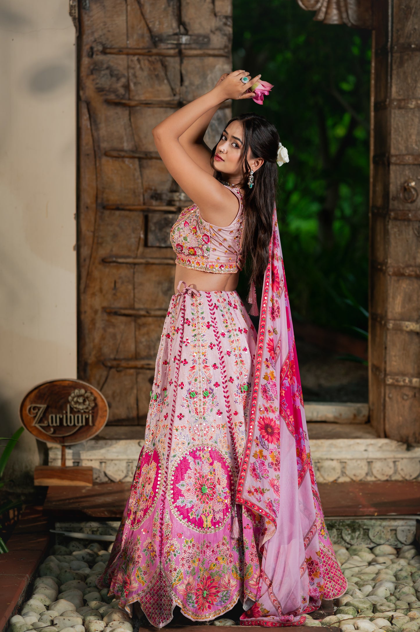 Light Orchid Silk Organza Lehenga with Handpainted and Thread Work