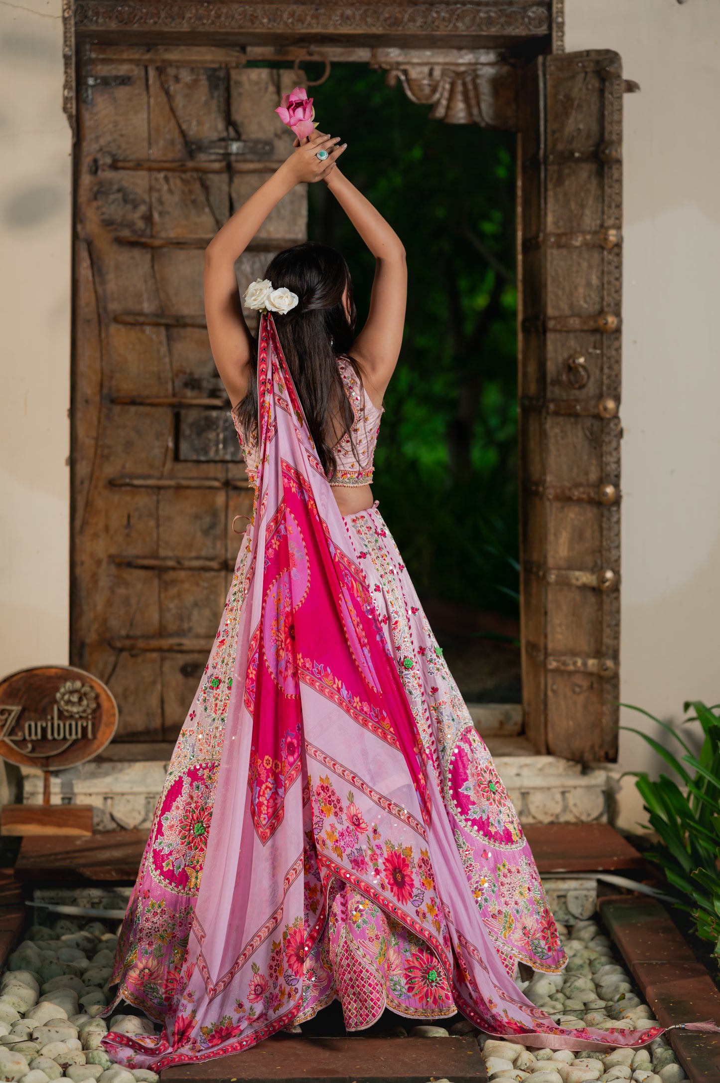 Light Orchid Silk Organza Lehenga with Handpainted and Thread Work