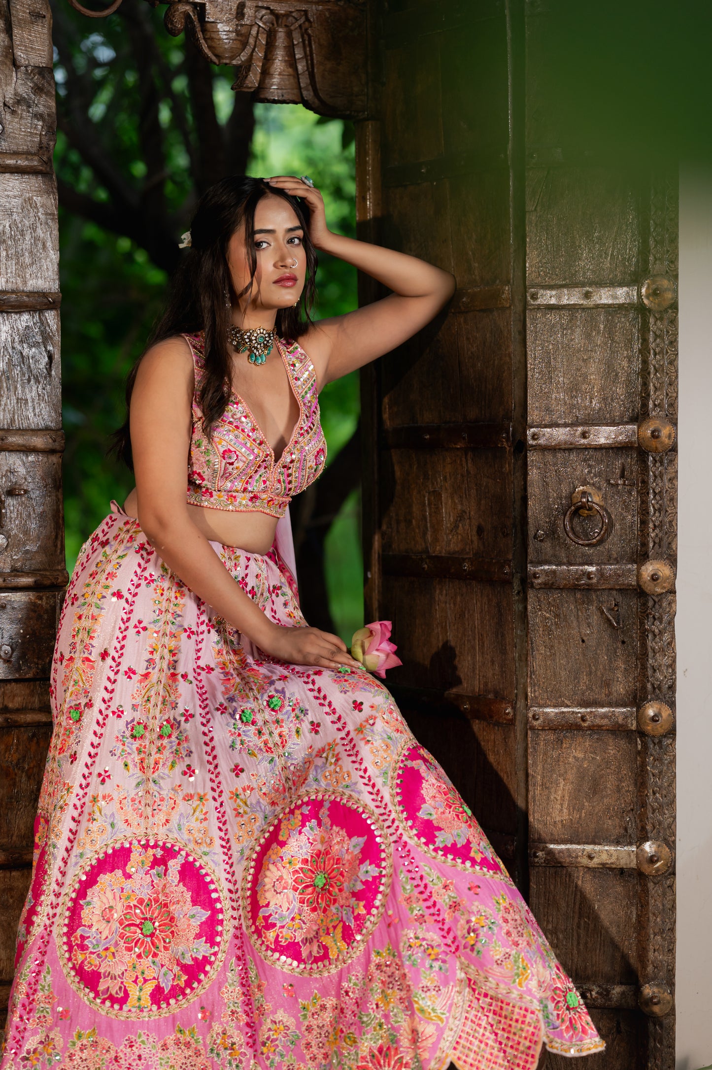 Light Orchid Silk Organza Lehenga with Handpainted and Thread Work