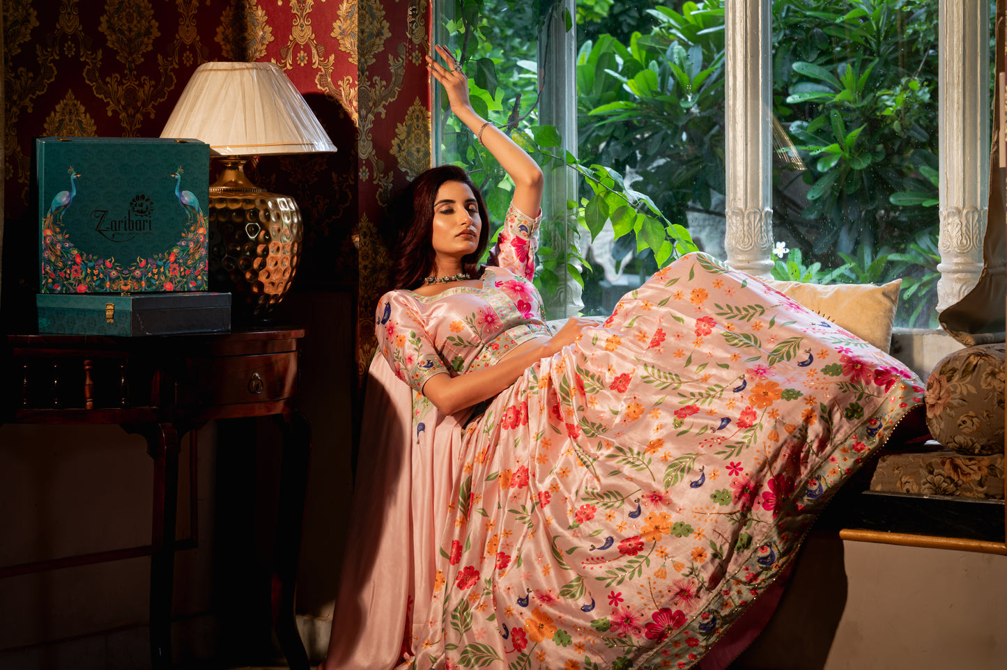 Light Pink Gajji Silk Lehenga with Digital Print and Sequins Work