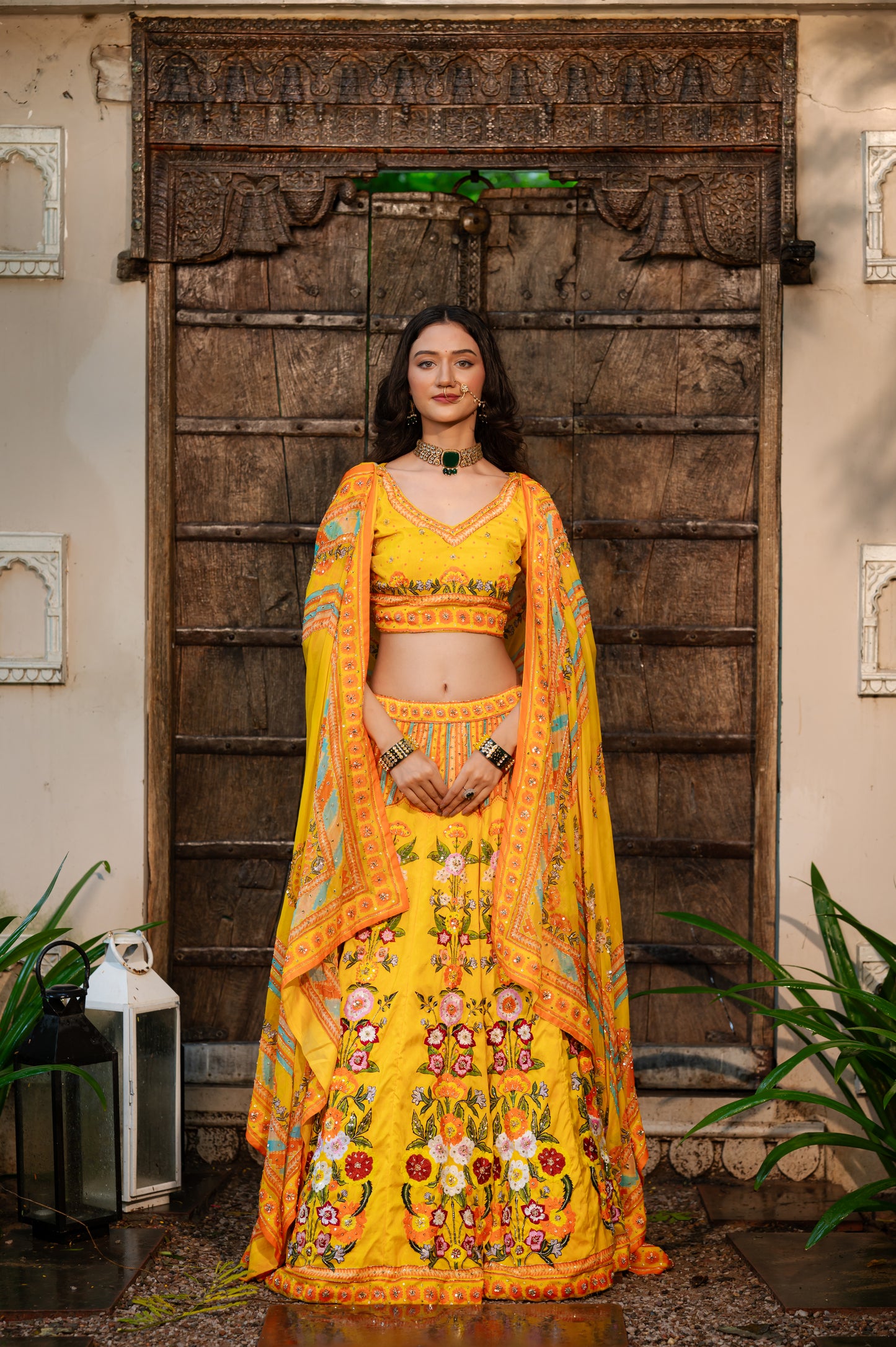 A stunning mango yellow silk lehenga featuring thread kardana sequins work lehenga beautifully adorned with fine craftsmanship and exquisite detailing, perfect for festive and special occasions.