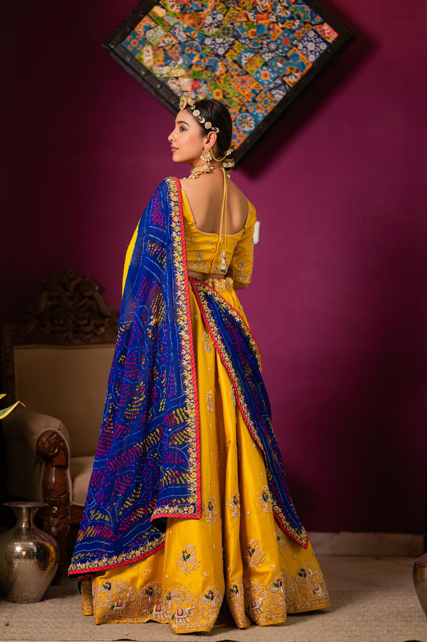 Blue Pure Ojariya Bandhej Chunari with Aari Zardozi Sequins Work