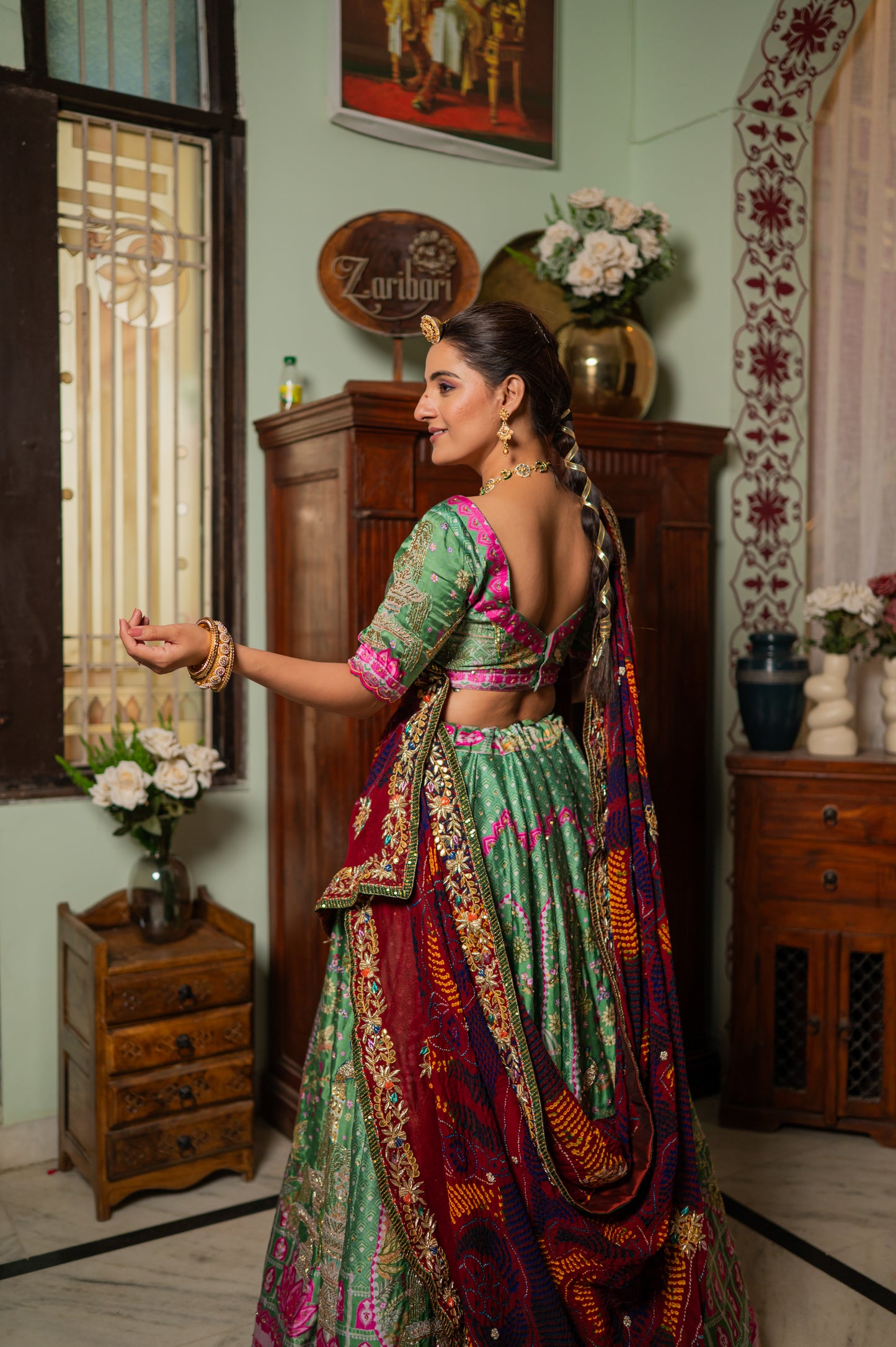 Red Pure Ojariya Bandhej Chunari with Zardozi Gota Patti Sequins Work