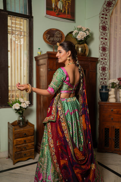 Red Pure Ojariya Bandhej Chunari with Zardozi Gota Patti Sequins Work