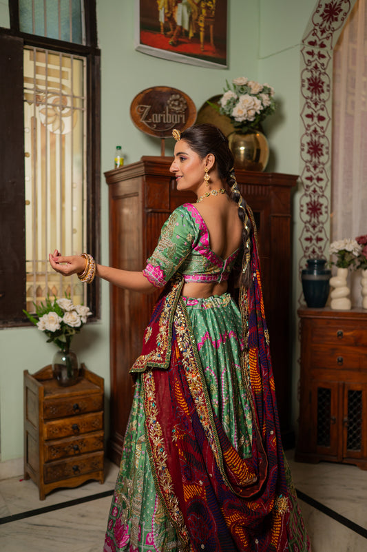 Red Pure Ojariya Bandhej Chunari with Zardozi Gota Patti Sequins Work