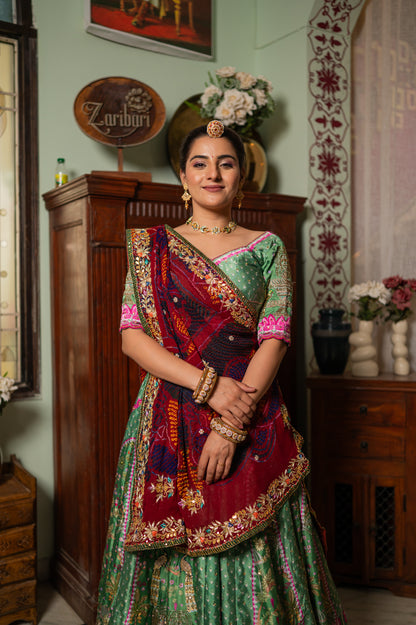 Red Pure Ojariya Bandhej Chunari with Zardozi Gota Patti Sequins Work