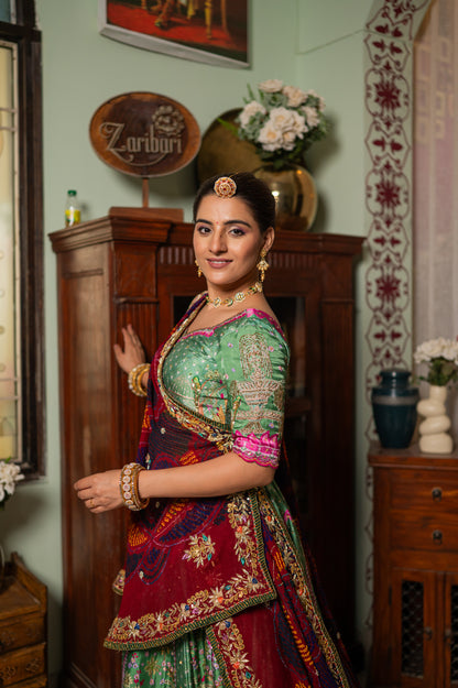 Red Pure Ojariya Bandhej Chunari with Zardozi Gota Patti Sequins Work