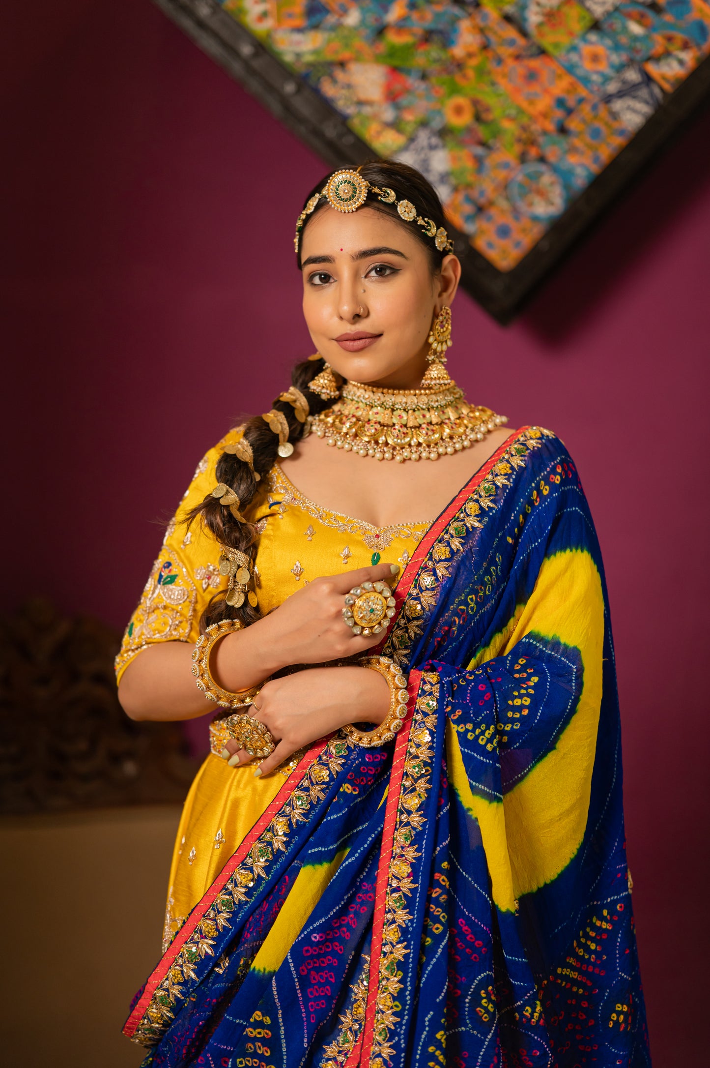 Blue Pure Ojariya Bandhej Chunari with Aari Zardozi Sequins Work