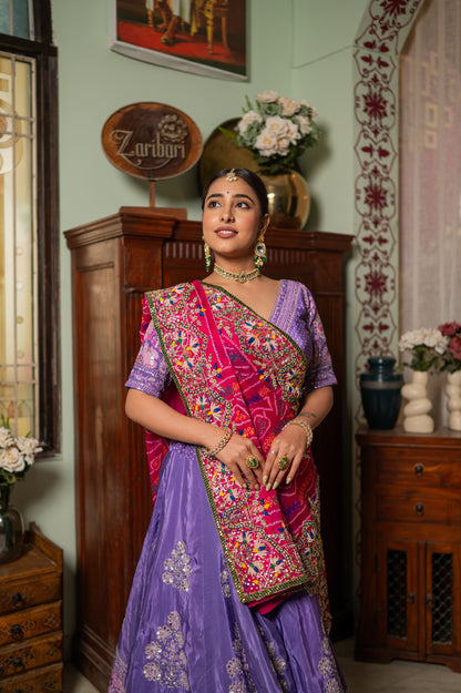 Pink Pure Ojariya Bandhej Chunari with Zardozi Thread Sequins Pearl Work