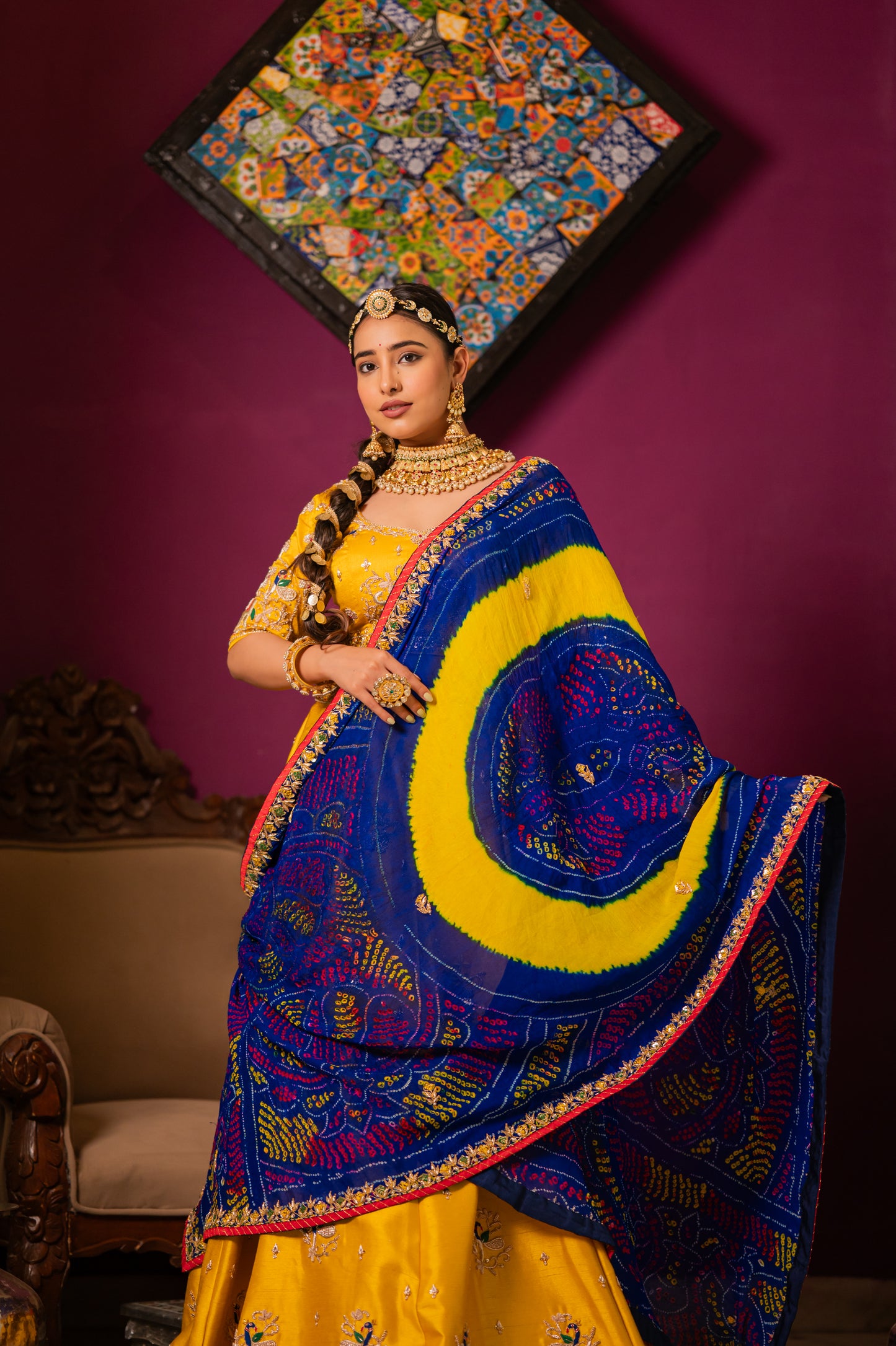 Blue Pure Ojariya Bandhej Chunari with Aari Zardozi Sequins Work