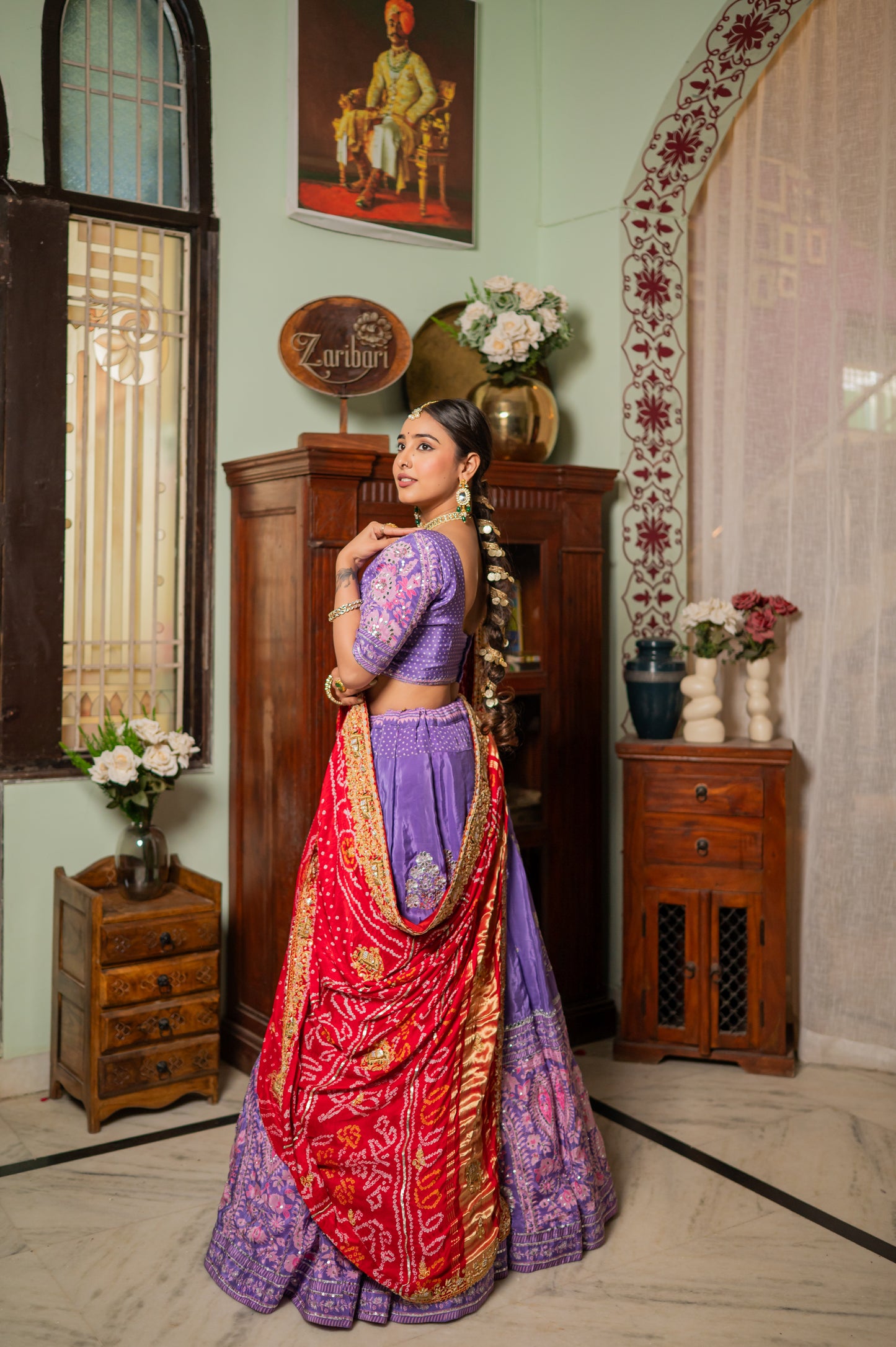 Red Gajji Silk Bandhej Chunari with Marodi Zardozi Thread Elephant Motifs Sequins Work