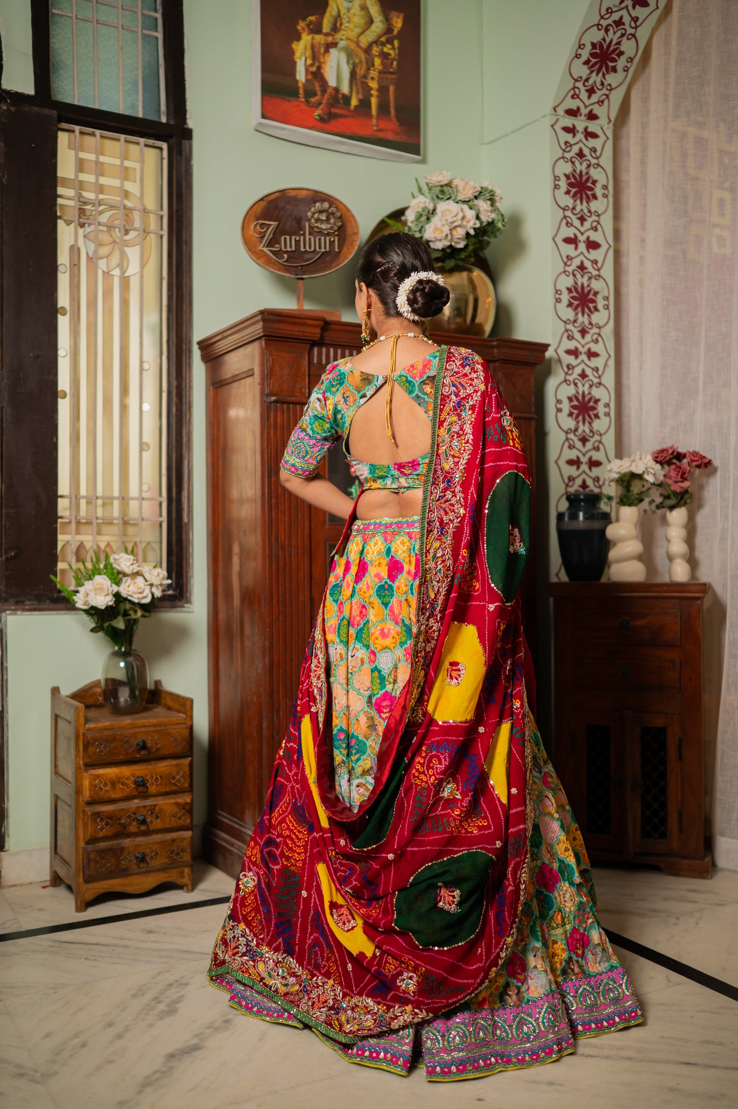 Red Pure Ojariya Bandhej Chunari with Zardozi Marodi Thread Beads Work