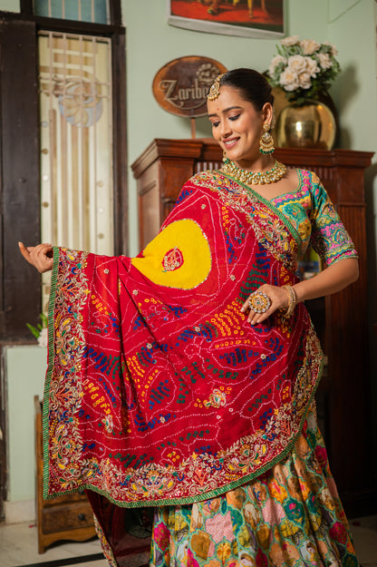 Bridal Dupatta - Red Ojariya Bandhej Zardozi Marodi | Wedding Chunari