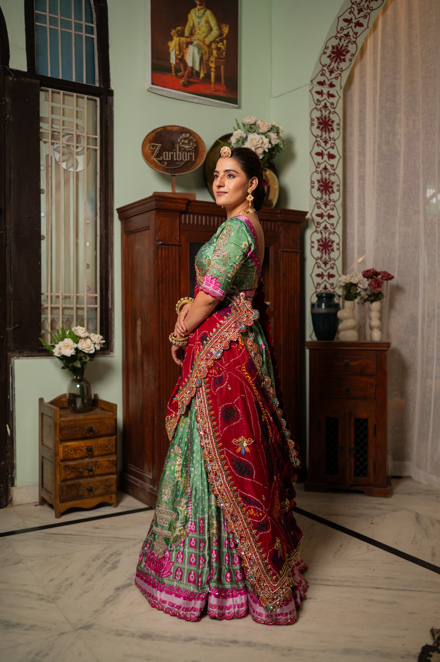 Maroon Pure Ojariya Bandhej Chunari with Marodi Kardana Sequins Beads Work