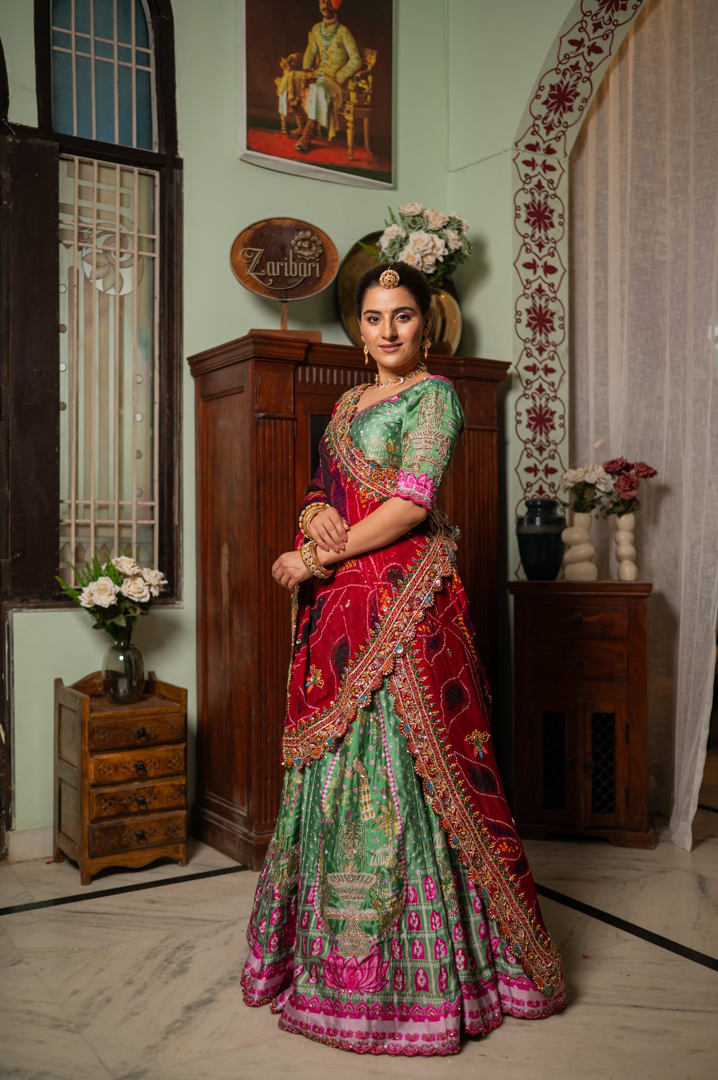 Maroon Pure Ojariya Bandhej Chunari with Marodi Kardana Sequins Beads Work