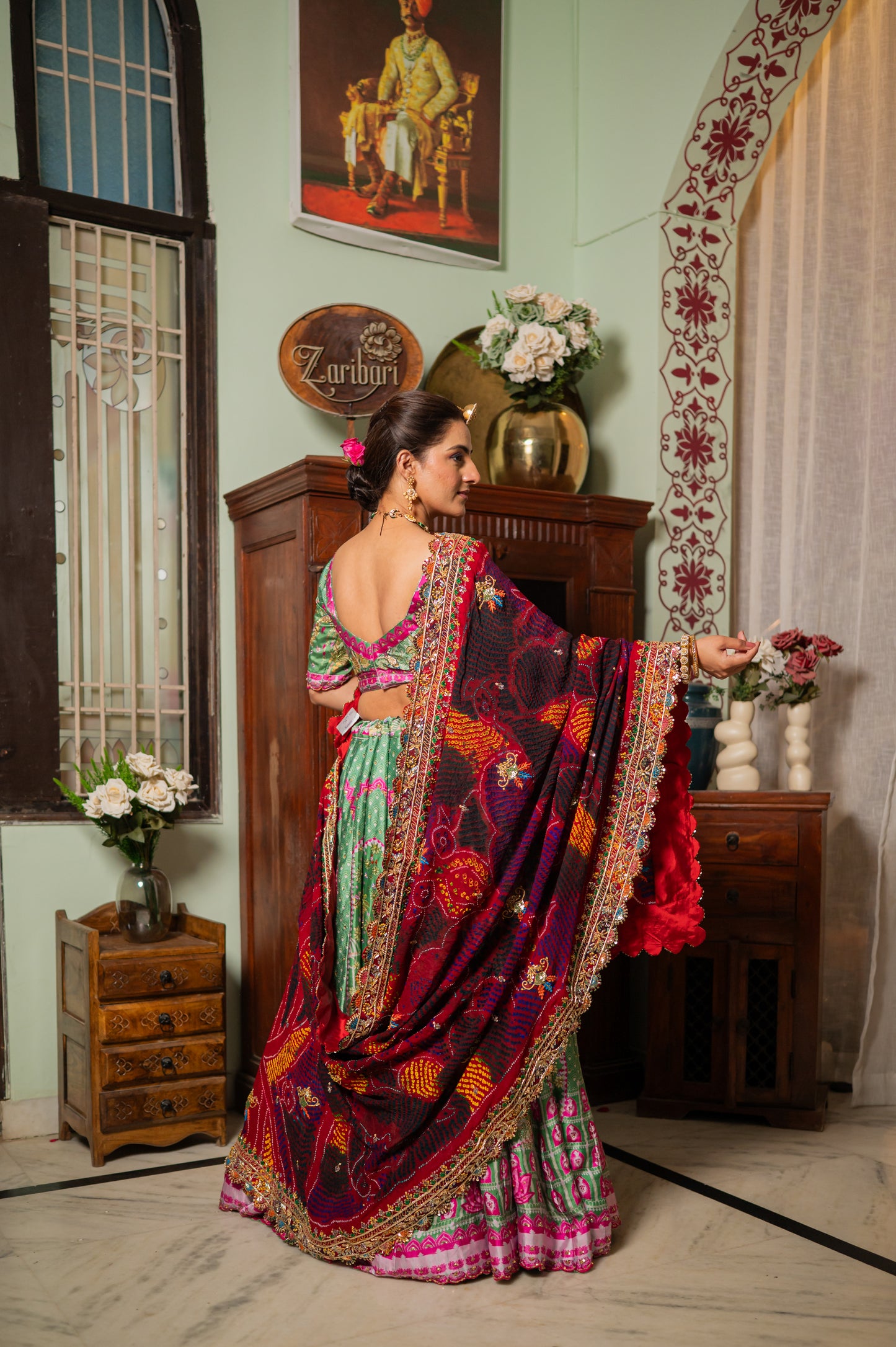 Maroon Pure Ojariya Bandhej Chunari with Marodi Kardana Sequins Beads Work