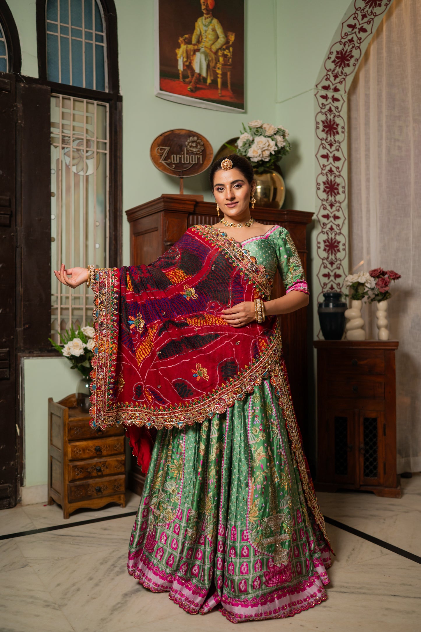 Maroon Pure Ojariya Bandhej Chunari with Marodi Kardana Sequins Beads Work