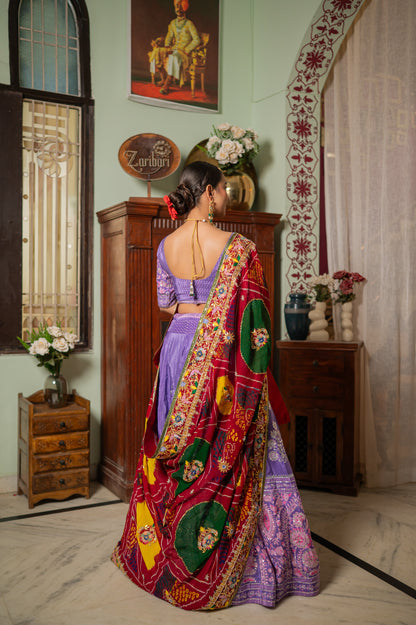 Red Pure Ojariya Bandhej Chunari with Zardozi Gota Patti Sequins Moti Work