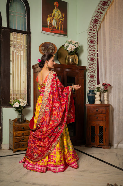 Bridal Dupatta - Red Bandhej Zardozi Elephant Peacock | Wedding Chunari