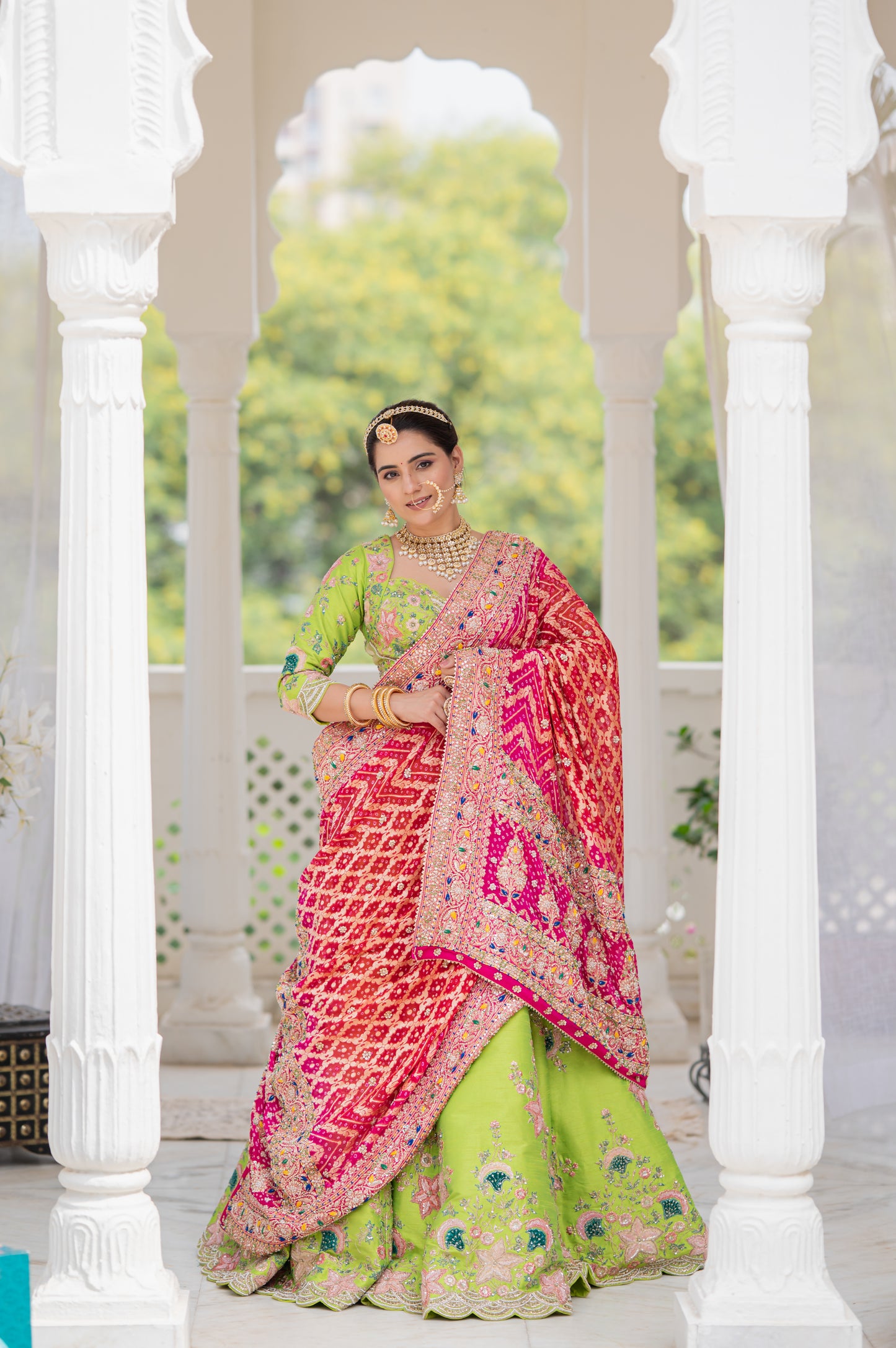 Pink Pure Khaddi Georgette Meenakari Bandhej Chunari with Thread Kardana Sequins Work