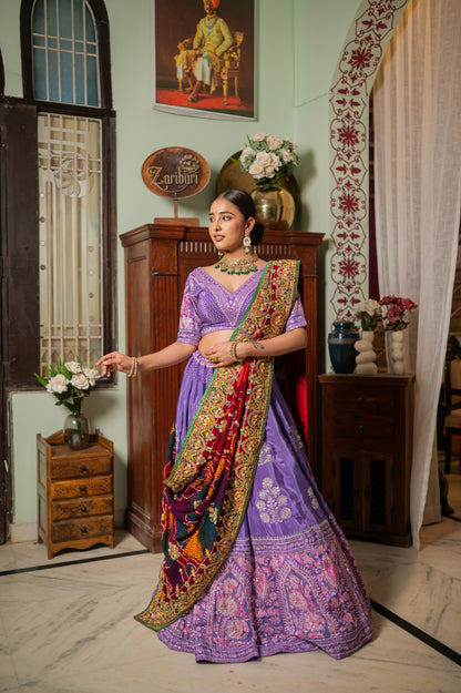 Red Pure Ojariya Bandhej Chunari with Gota Patti Thread Sequins and Beads Work