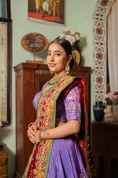 Red Pure Ojariya Bandhej Chunari with Gota Patti Thread Sequins and Beads Work