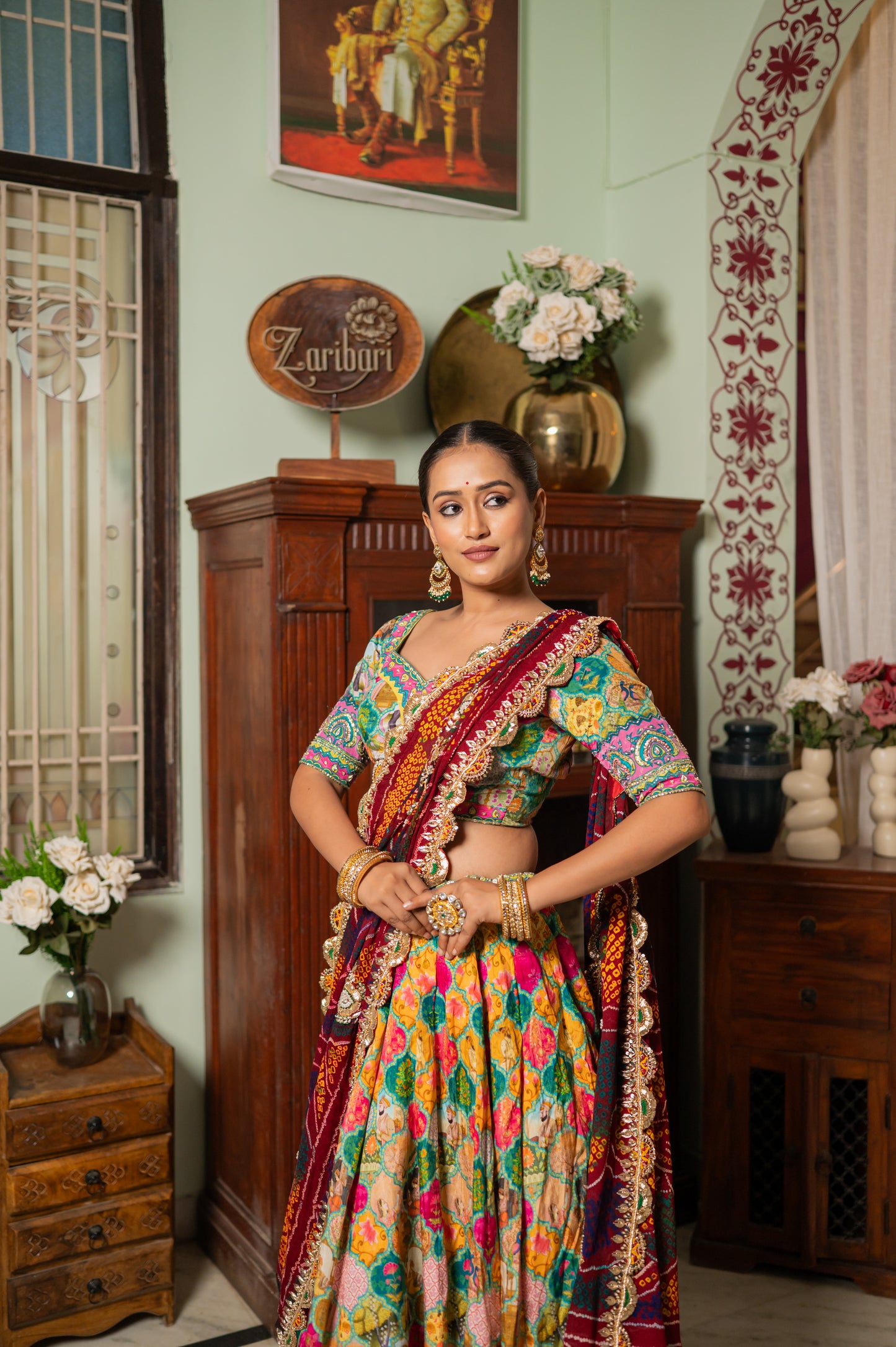 Red Pure Ojariya Bandhej Chunari with Zardozi Thread Kardana Sequins Work