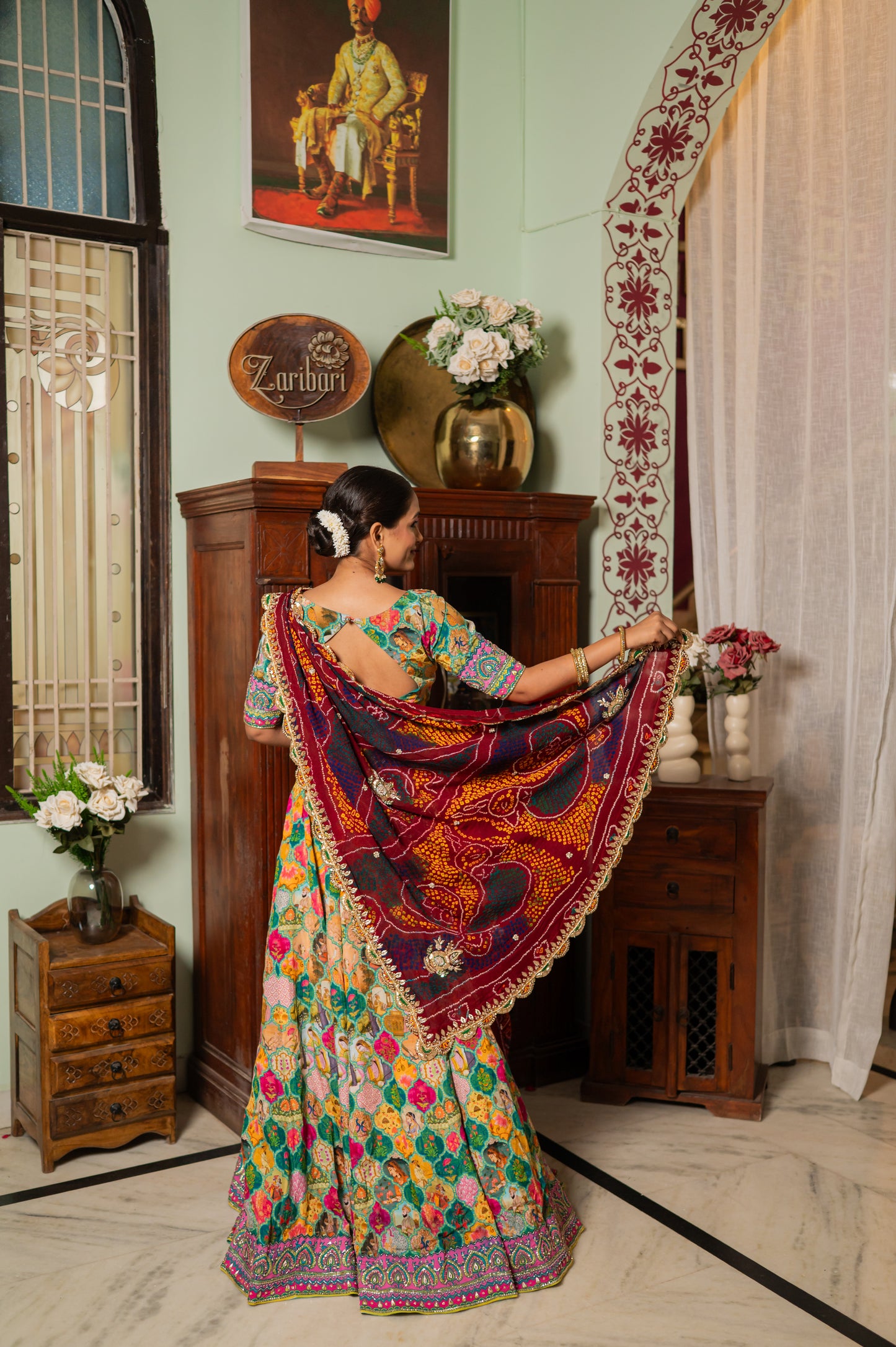 Red Pure Ojariya Bandhej Chunari with Zardozi Thread Kardana Sequins Work