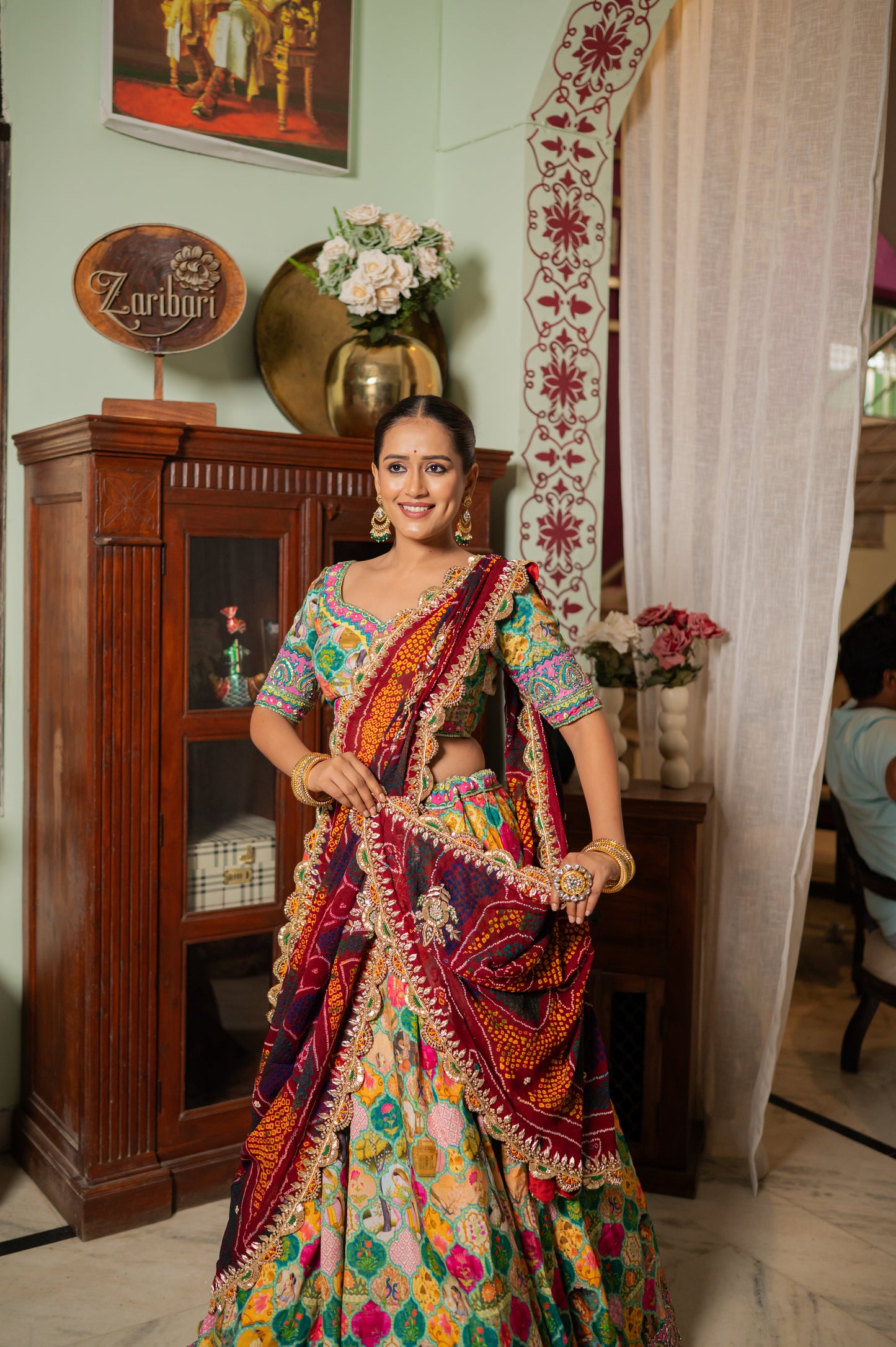 Red Pure Ojariya Bandhej Chunari with Zardozi Thread Kardana Sequins Work