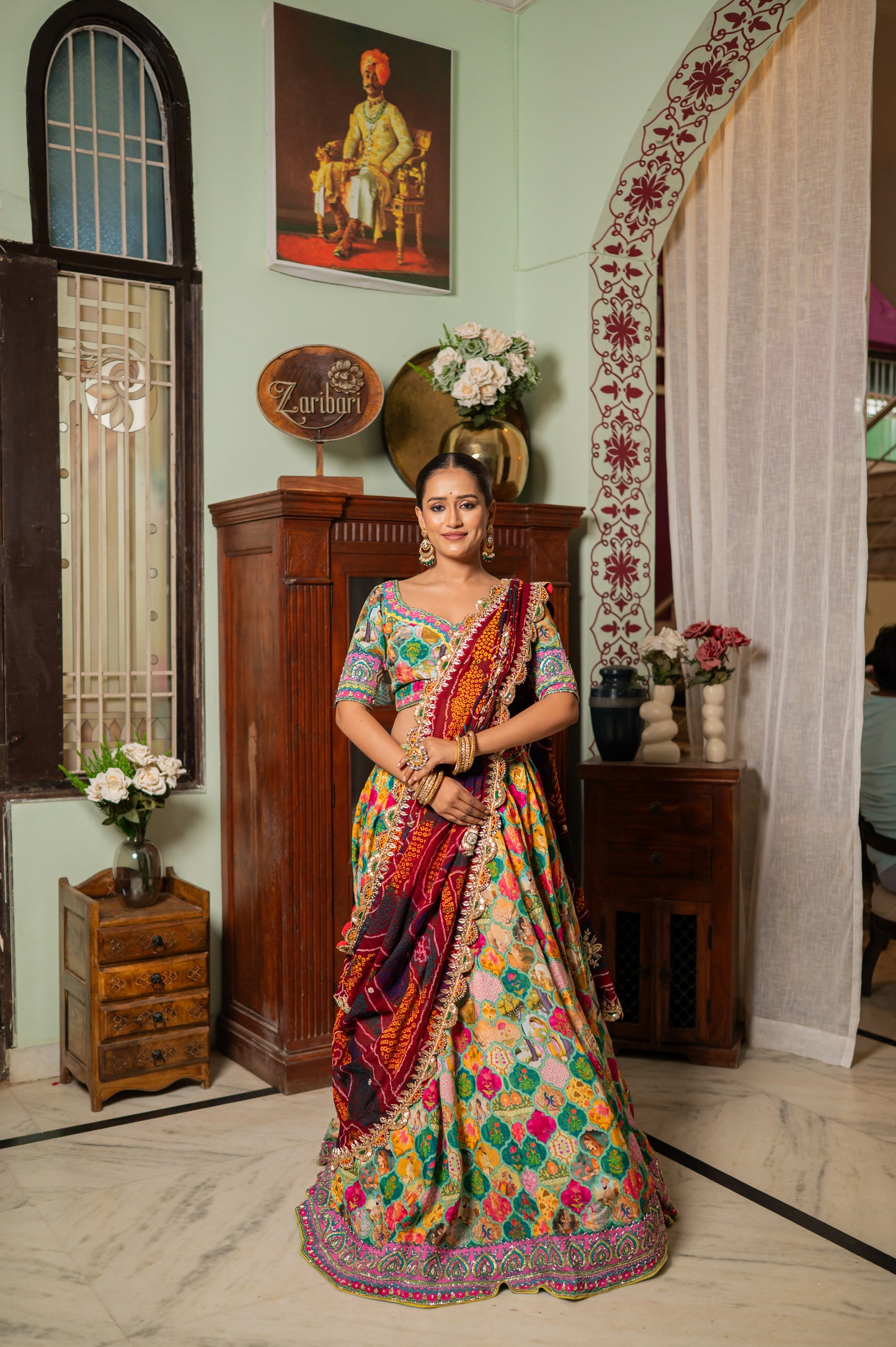 Red Pure Ojariya Bandhej Chunari with Zardozi Thread Kardana Sequins Work