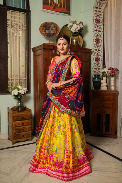 Red Pure Ojariya Bandhej Chunari with Zardozi Thread Pearl and Sequins Work