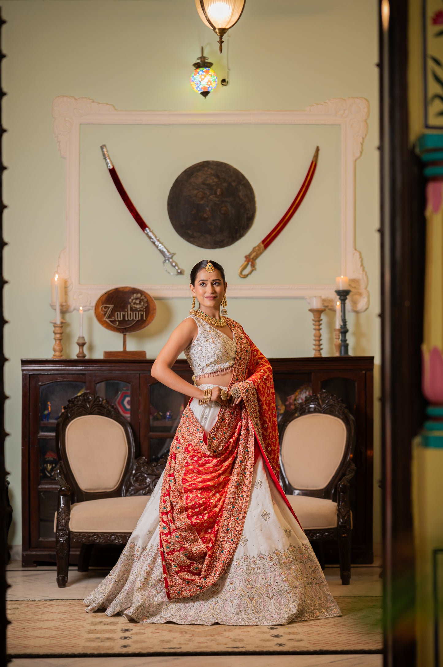 Orange Pure Khaddi Georgette Meenakari Bandhej Chunari with Thread Kardana Sequins Work