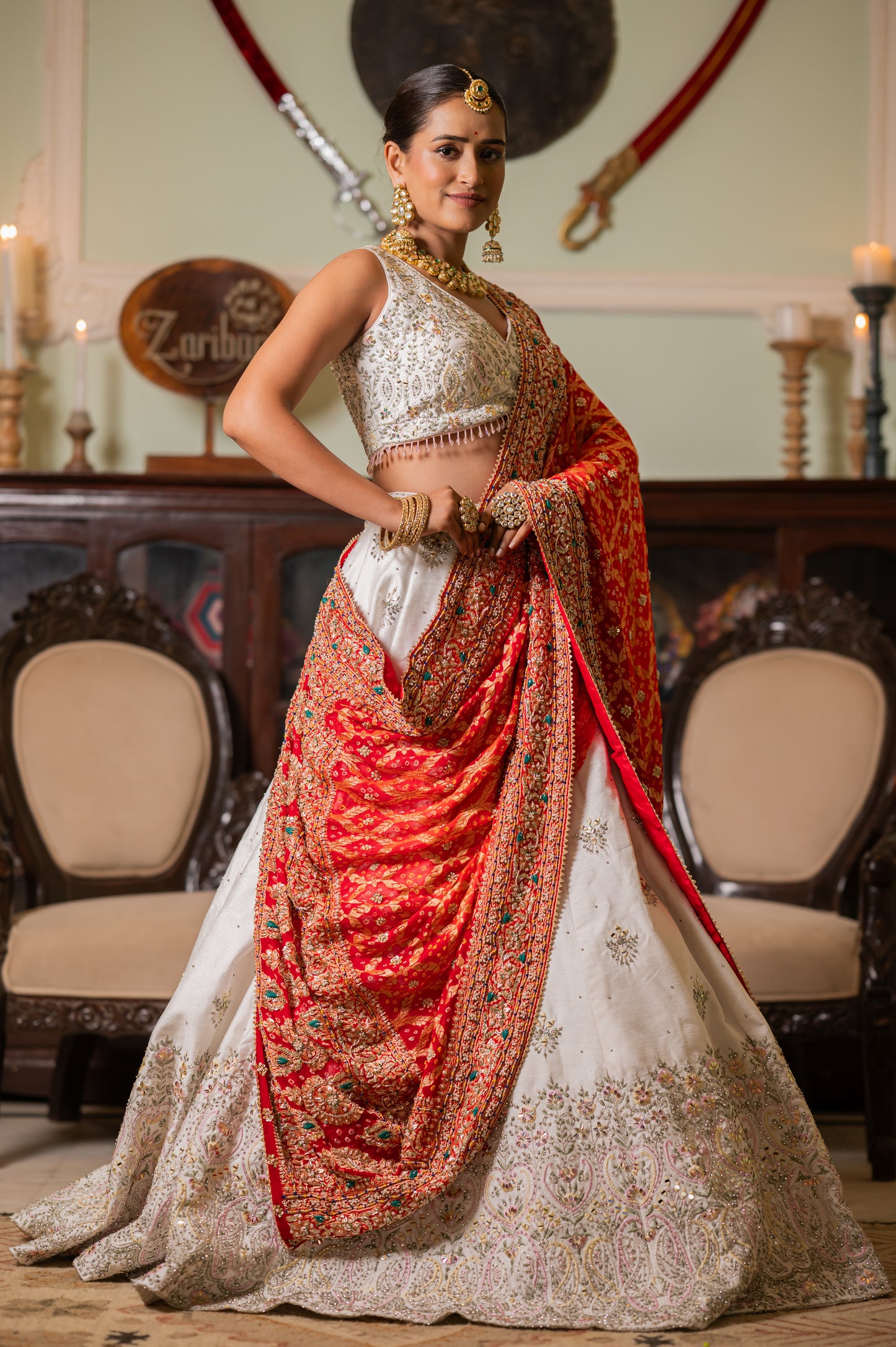 Orange Pure Khaddi Georgette Meenakari Bandhej Chunari with Thread Kardana Sequins Work