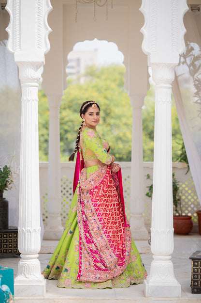 Bridal Dupatta - Pink Georgette Meenakari Bandhej | Wedding Chunari