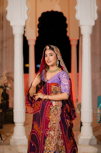 Bridal Dupatta - Red Ojariya Bandhej Marodi Elephant | Wedding Chunari