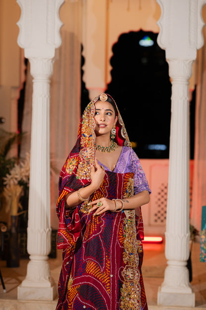 Bridal Dupatta - Red Ojariya Bandhej Marodi Elephant | Wedding Chunari
