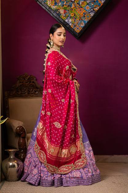 Bridal Dupatta - Pink Gajji Silk Bandhej Zardozi | Wedding Chunari