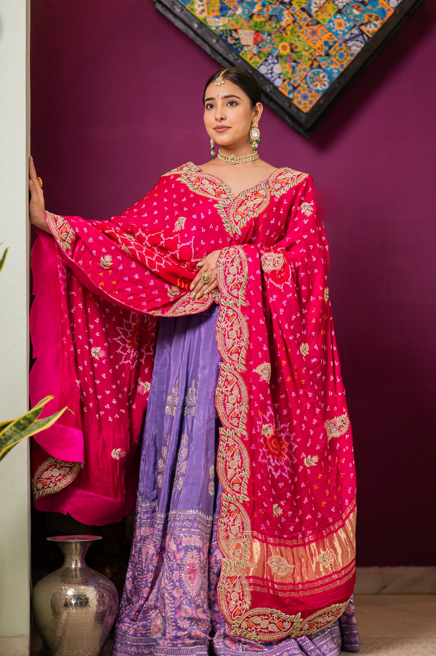 Pink Gajji Silk Bandhej Chunari with Zardozi Kardana Sequins Work