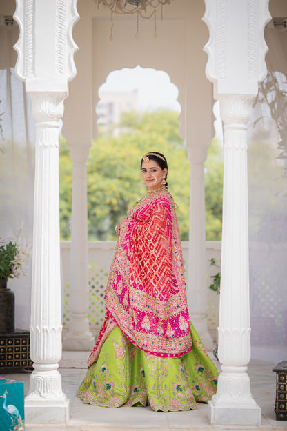 Bridal Dupatta - Pink Georgette Meenakari Bandhej | Wedding Chunari