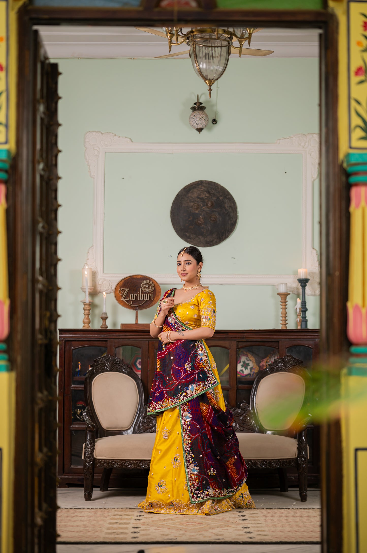 Maroon Pure Ojariya Bandhej Chunari with Zardozi Peacock Motifs Sequins Work