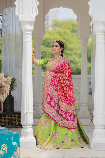 Bridal Dupatta - Pink Georgette Meenakari Bandhej | Wedding Chunari