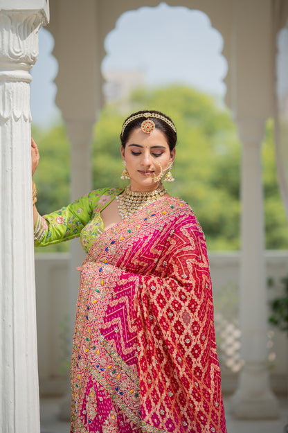 Bridal Dupatta - Pink Georgette Meenakari Bandhej | Wedding Chunari
