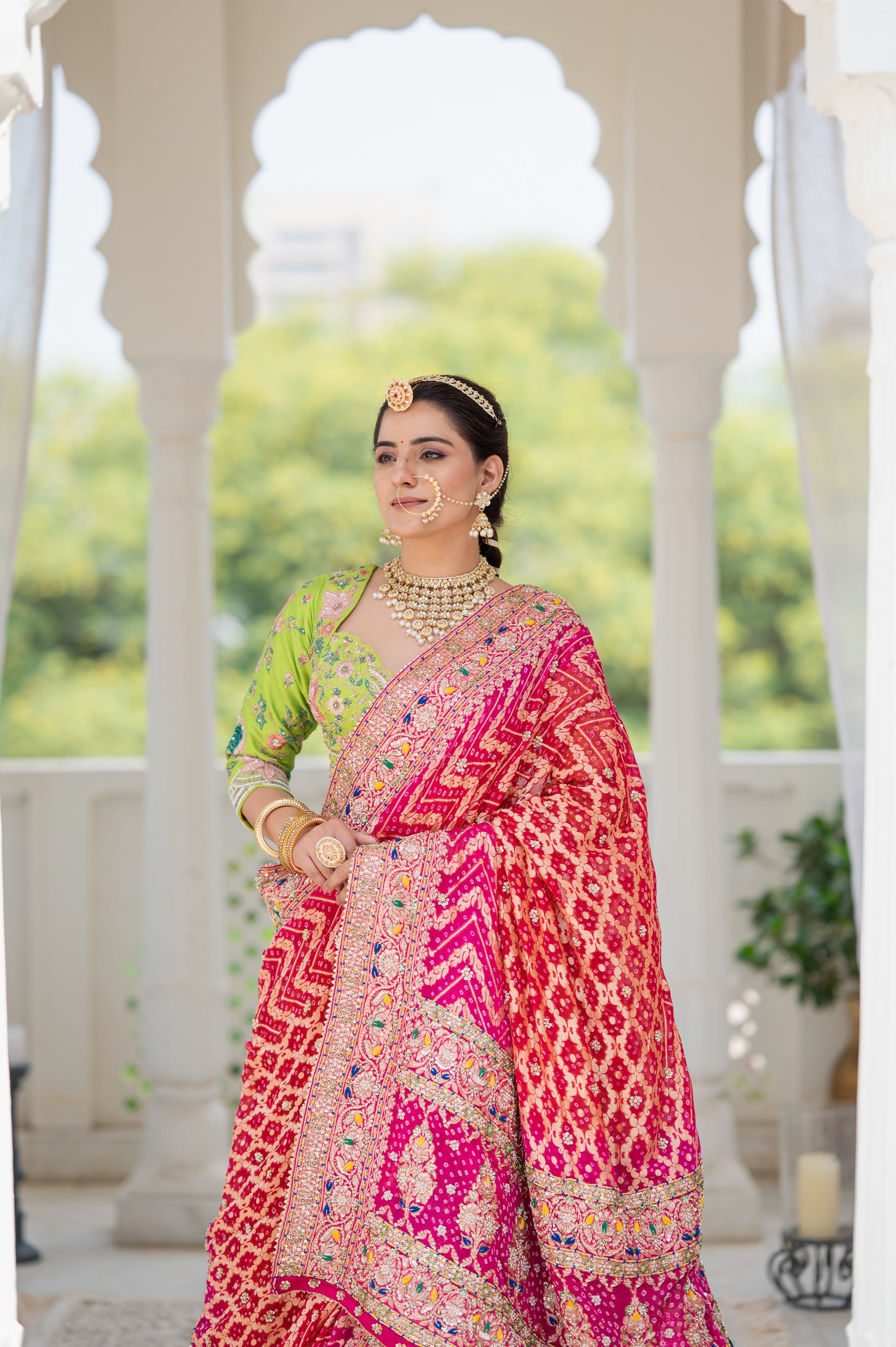 Pink Pure Khaddi Georgette Meenakari Bandhej Chunari with Thread Kardana Sequins Work