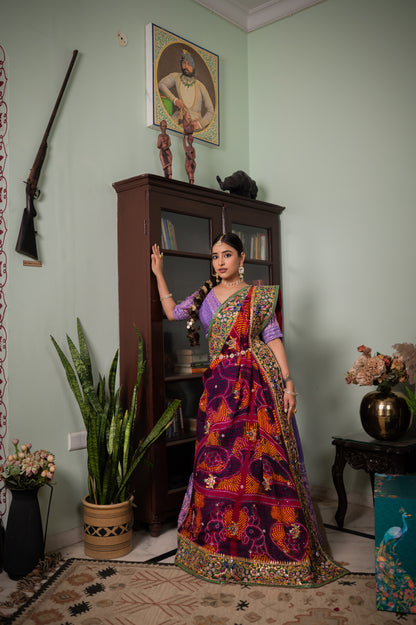Red Pure Ojariya Bandhej Chunari with Zardozi Gota Patti Double Parrot Motifs Sequins Work