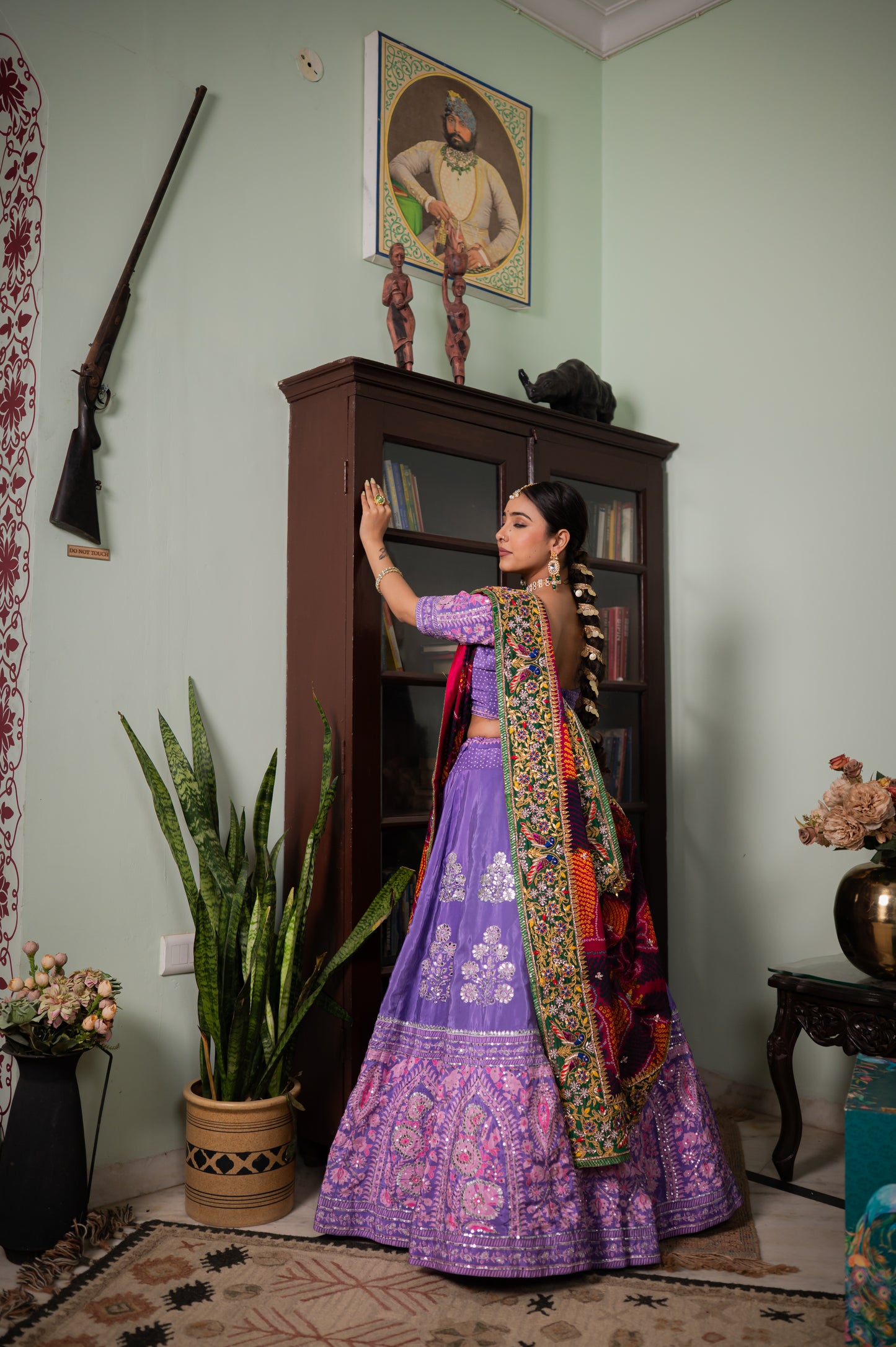 Red Pure Ojariya Bandhej Chunari with Zardozi Gota Patti Double Parrot Motifs Sequins Work