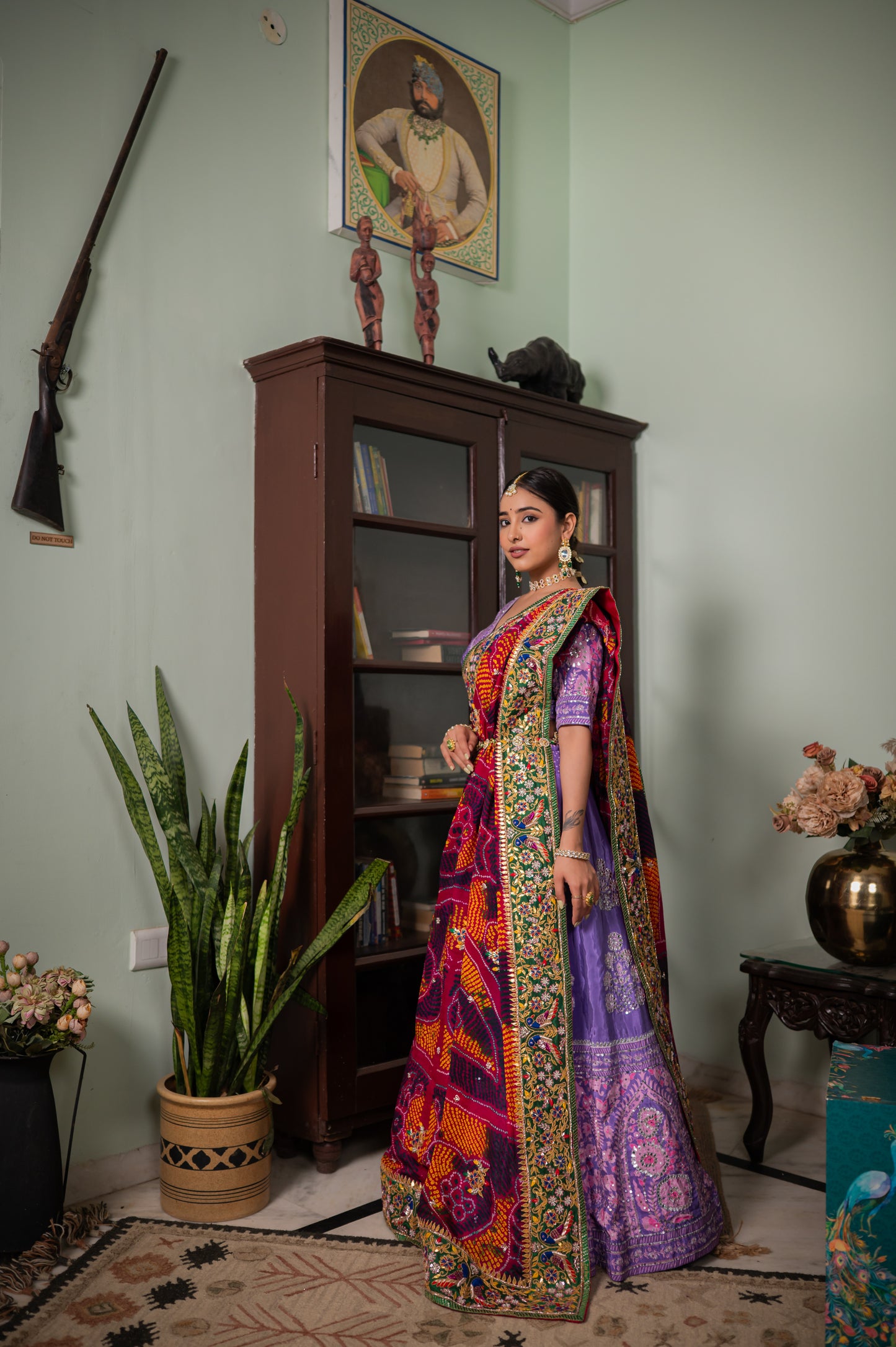 Red Pure Ojariya Bandhej Chunari with Zardozi Gota Patti Double Parrot Motifs Sequins Work