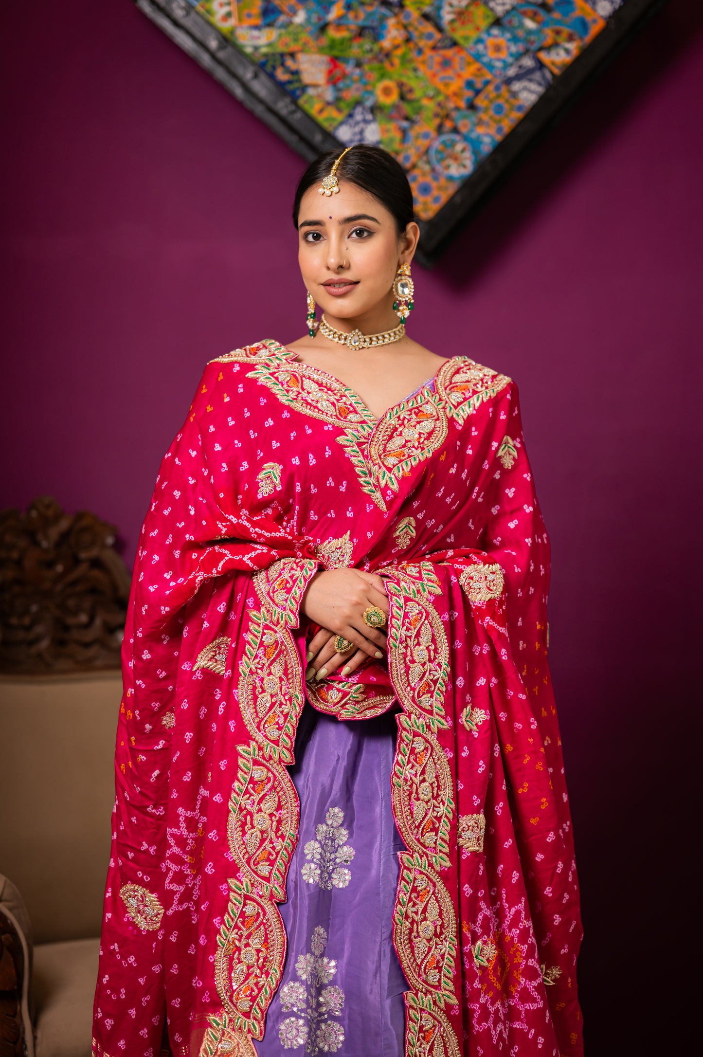 Pink Gajji Silk Bandhej Chunari with Zardozi Kardana Sequins Work