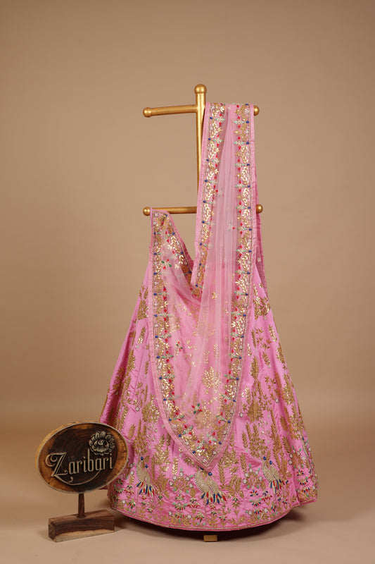 Pink Designer 2Baaj Gotta Patti Tafeta Silk Lehenga